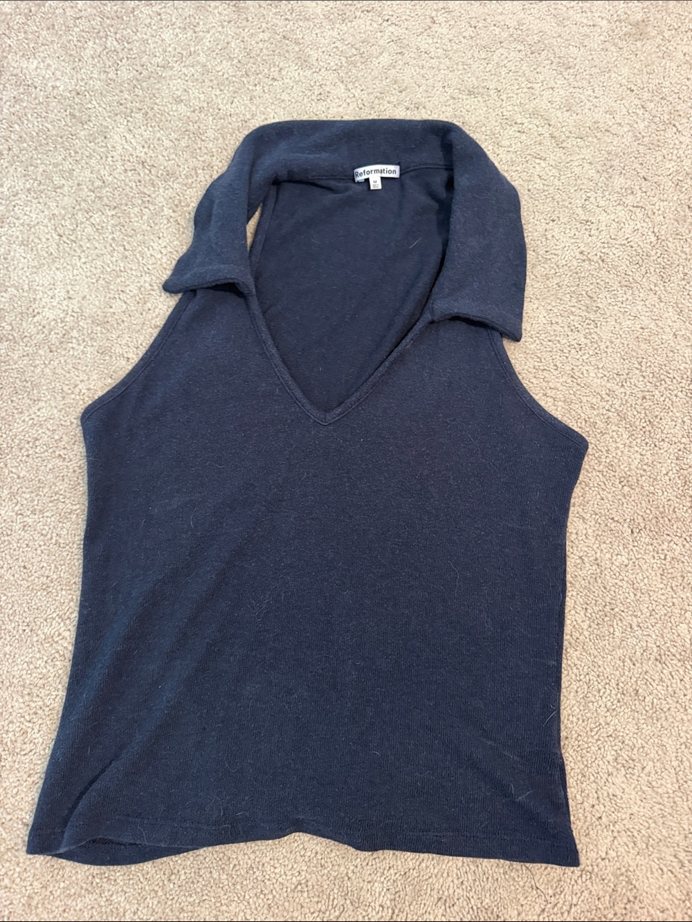 Navy Sleeveless V-Neck Knit Top - Reformation